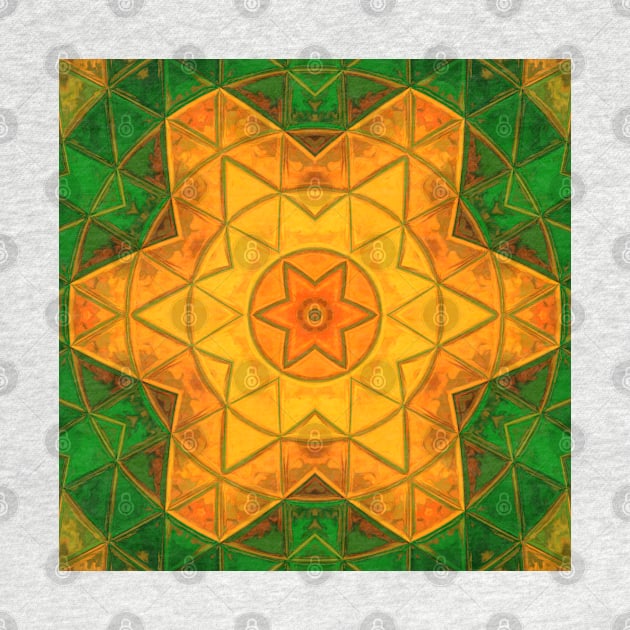 Mosaic Mandala Flower Green and Yellow by WormholeOrbital